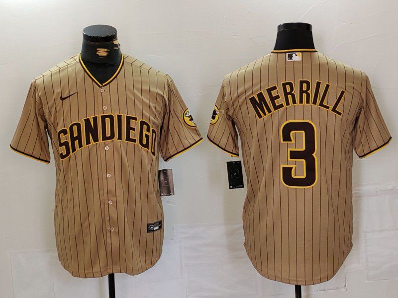 Men San Diego Padres #3 Merrill Brown stripe Game 2024 Nike MLB Jersey style 1->san diego padres->MLB Jersey